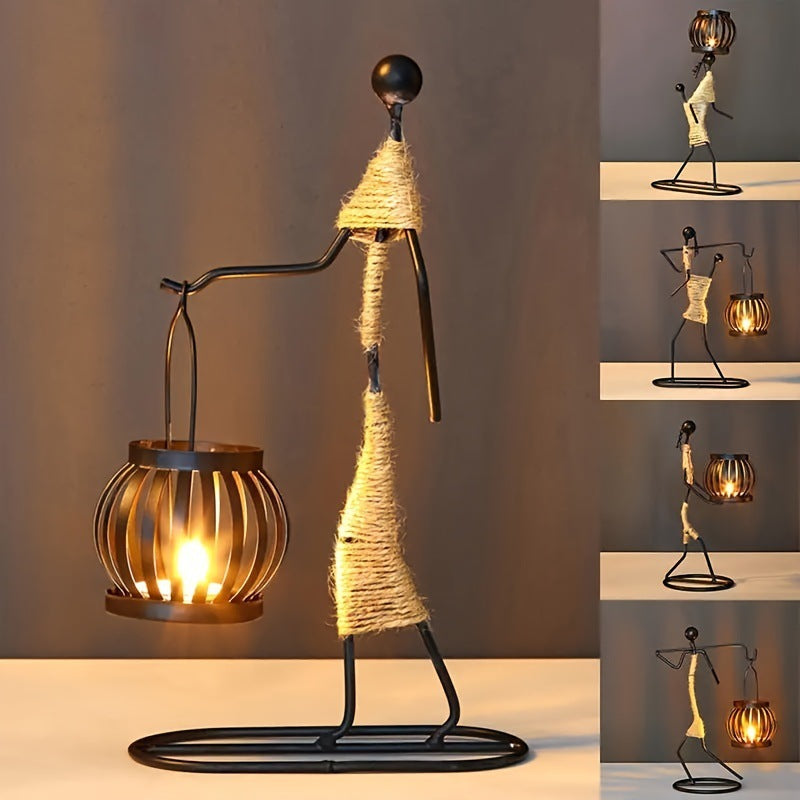 Wrought Iron Candle Holder Decorative Piece - European Style Restaurant Dining Table Ambiance Light Candlestick Home Metal Artware eprolo