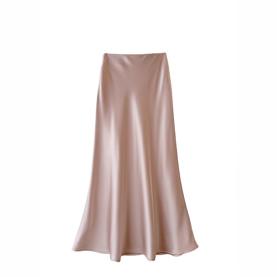 High Waist Mid - length Satin Acetate Silky Skirt - Gadgets and more