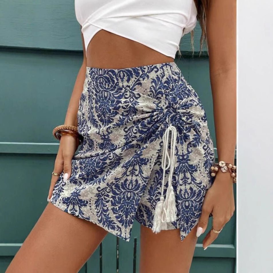 Women's Casual Retro Pattern Wrap Shorts - Gadgets and more