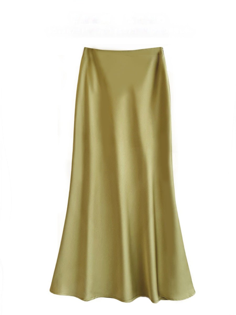 High Waist Mid - length Satin Acetate Silky Skirt - Gadgets and more
