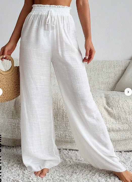 Women White High Waist Ruffle Tied Wide Leg Beach Swimsuit - Gadgets and more