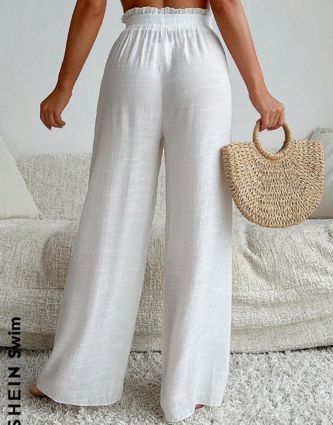 Women White High Waist Ruffle Tied Wide Leg Beach Swimsuit - Gadgets and more