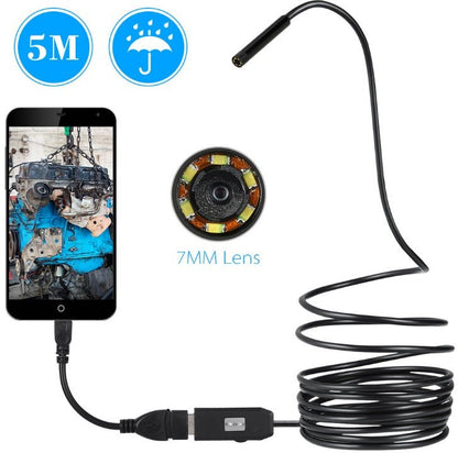 OWSOO 6 LED 7MM USB Endoscope Camera 5M Waterproof USB Wire Snake Tube Inspection Borescope For OTG Compatible Android Phones - Gadgets and more