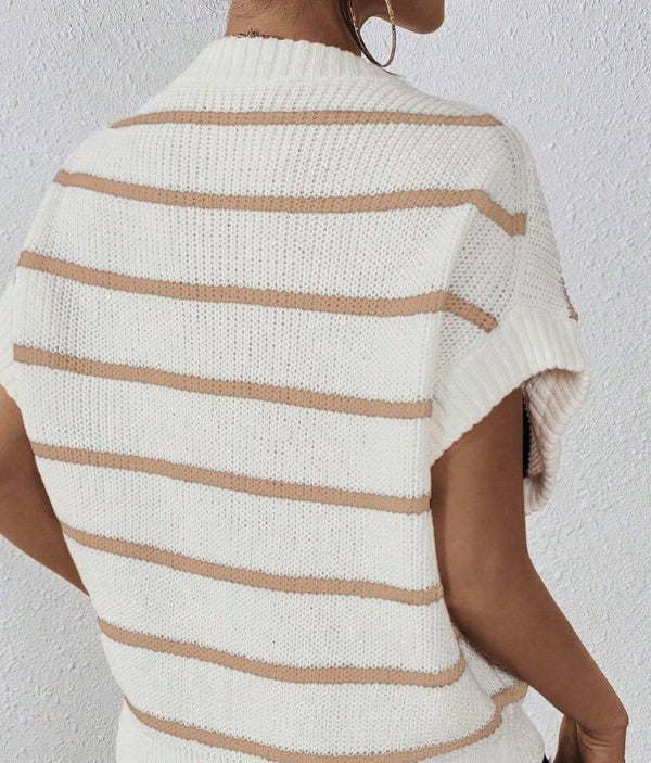 Striped Pattern Batwing Sleeve Knit Top - Gadgets and more
