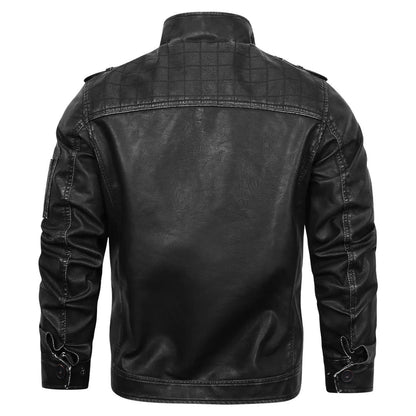 Leather Coat Men's Vintage Washed Faded Edge Stand Collar