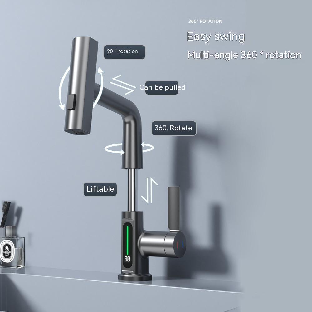 Intelligent Digital Display Faucet Pull-out Basin Faucet Temperature Digital Display Rotation - Gadgets and more