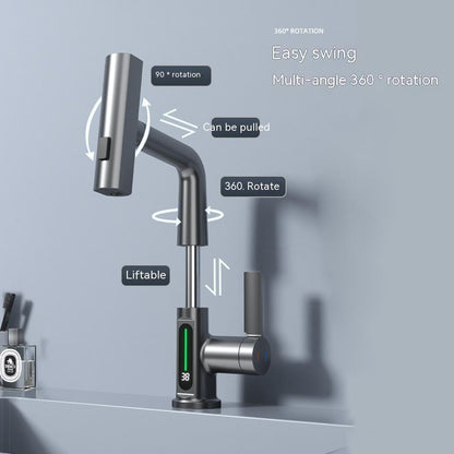 Intelligent Digital Display Faucet Pull-out Basin Faucet Temperature Digital Display Rotation - Gadgets and more