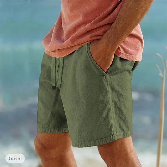 Cotton Linen Drawstring Elastic Waist Solid Color Breathable Bermuda Shorts - Gadgets and more