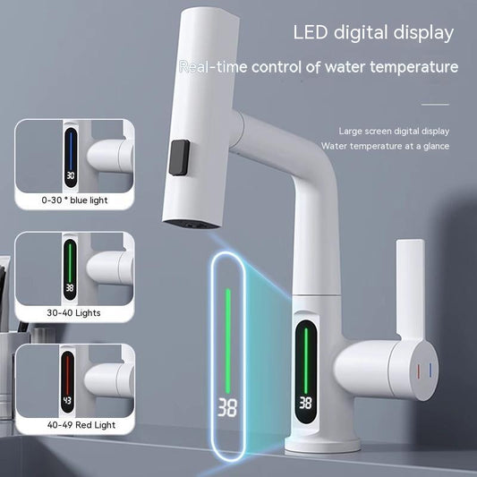 Intelligent Digital Display Faucet Pull-out Basin Faucet Temperature Digital Display Rotation - Gadgets and more
