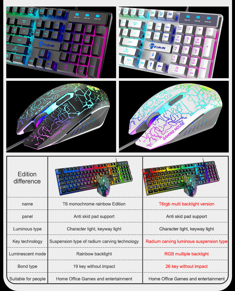 Kuiying T6RGB Luminous Keyboard And Mouse Set - Gadgets and more