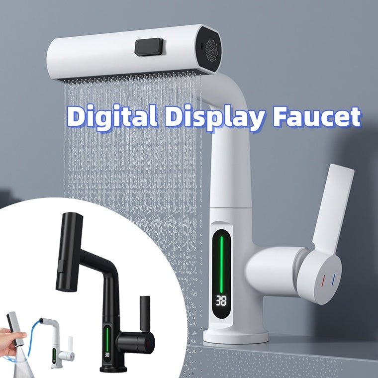 Intelligent Digital Display Faucet Pull-out Basin Faucet Temperature Digital Display Rotation - Gadgets and more