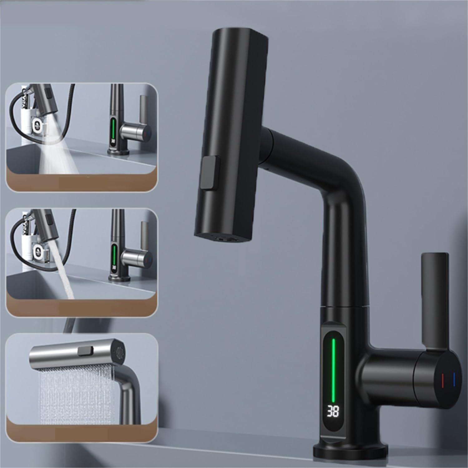 Intelligent Digital Display Faucet Pull-out Basin Faucet Temperature Digital Display Rotation - Gadgets and more