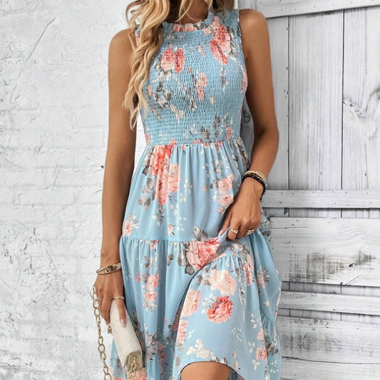 Floral Print Layered Hem Dress Maxi Vacation Beach Outfits Women - Gadgets and more