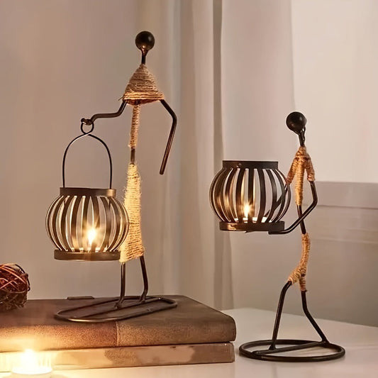 Wrought Iron Candle Holder Decorative Piece - European Style Restaurant Dining Table Ambiance Light Candlestick Home Metal Artware eprolo