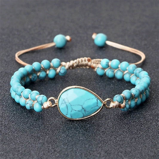 Hand-woven 4MM Natural Blue Turquoise Beads Irregular Bracelet - Gadgets and more