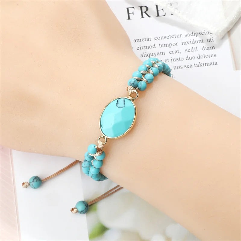 Hand-woven 4MM Natural Blue Turquoise Beads Irregular Bracelet - Gadgets and more