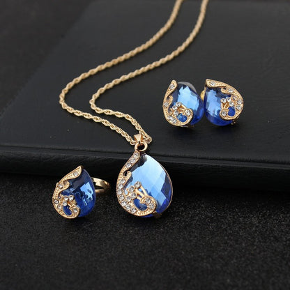 Geometric Gem Earrings Necklace Jewelry Suit