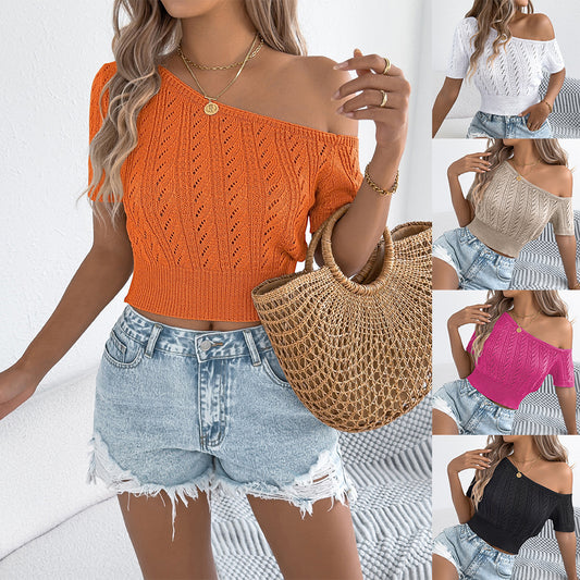 Women's Fashionable Short-sleeved Sweater Short Navel Top - Gadgets and more
