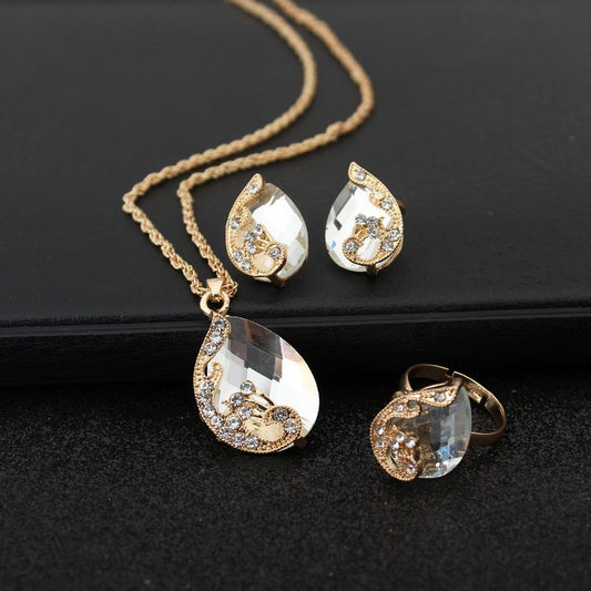 Geometric Gem Earrings Necklace Jewelry Suit - Gadgets and more