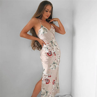 Sexy Low-Cut Backless Long Dress With Printed Suspender Dress - Gadgets and more