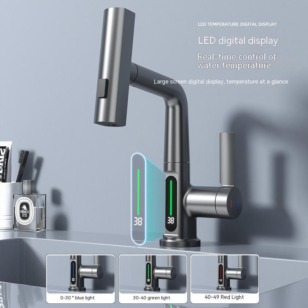 Intelligent Digital Display Faucet Pull-out Basin Faucet Temperature Digital Display Rotation - Gadgets and more