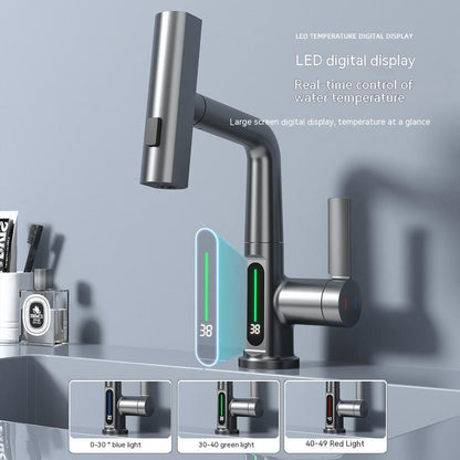 Intelligent Digital Display Faucet Pull-out Basin Faucet Temperature Digital Display Rotation - Gadgets and more