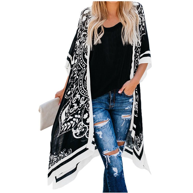 Beach Vacation Sun - protective Clothing Mid - length Loose Women's Summer Printing - Gadgets and more