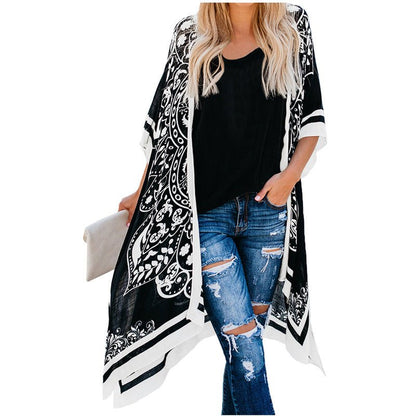 Beach Vacation Sun - protective Clothing Mid - length Loose Women's Summer Printing - Gadgets and more
