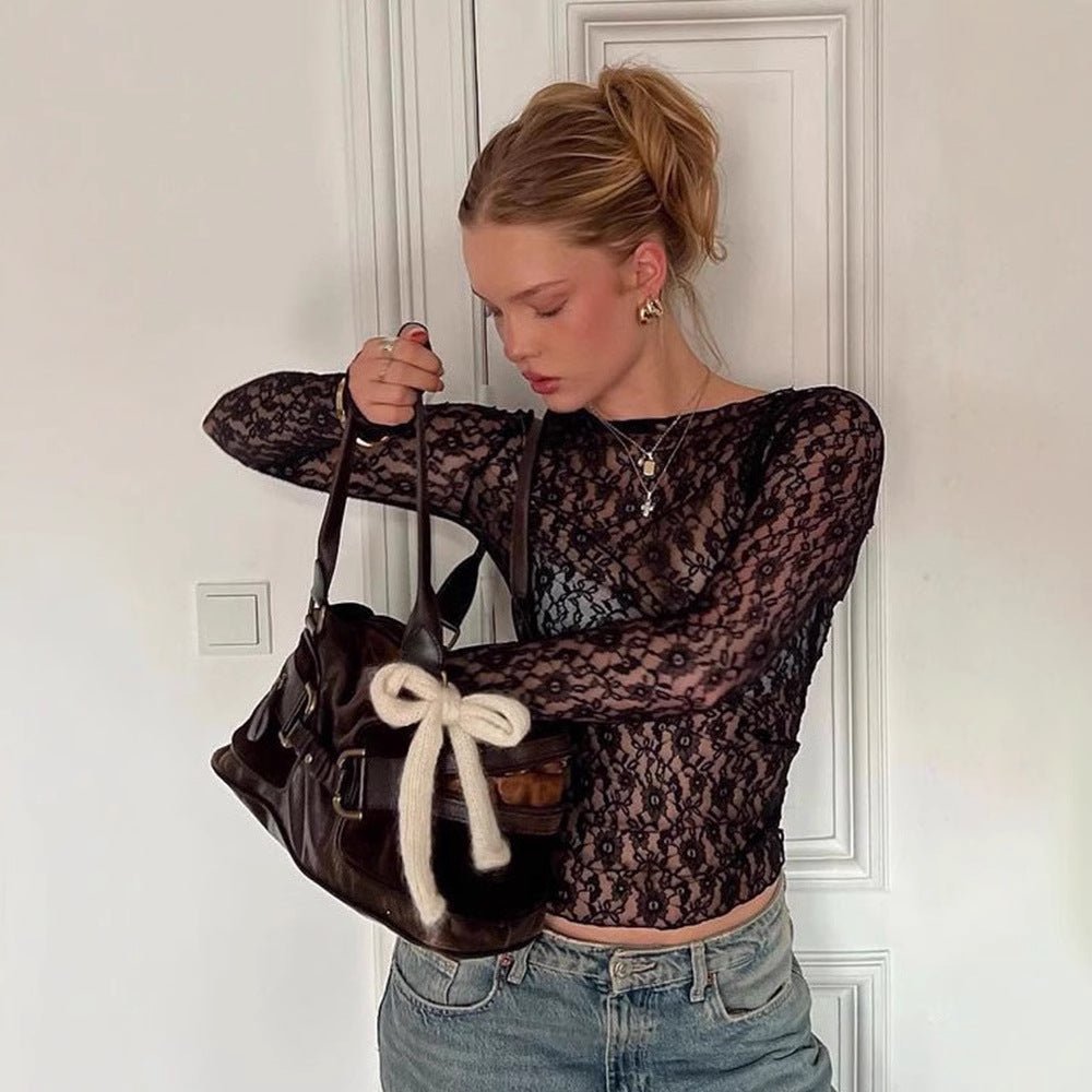 New Sexy Style Lace Short Top For Long - sleeve T-shirt Women - Gadgets and more