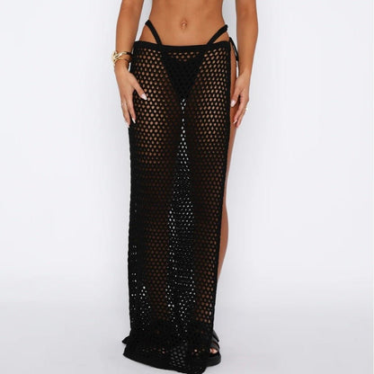 Women's Beach Sun Protection Hollow Out See - through High Slit Skirt - Gadgets and more