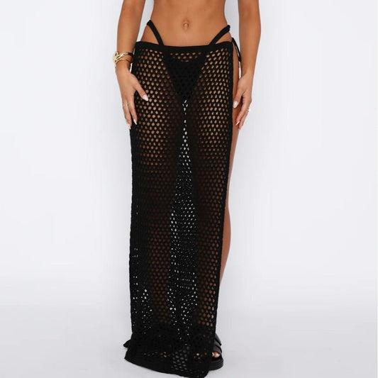 Women's Beach Sun Protection Hollow Out See - through High Slit Skirt - Gadgets and more