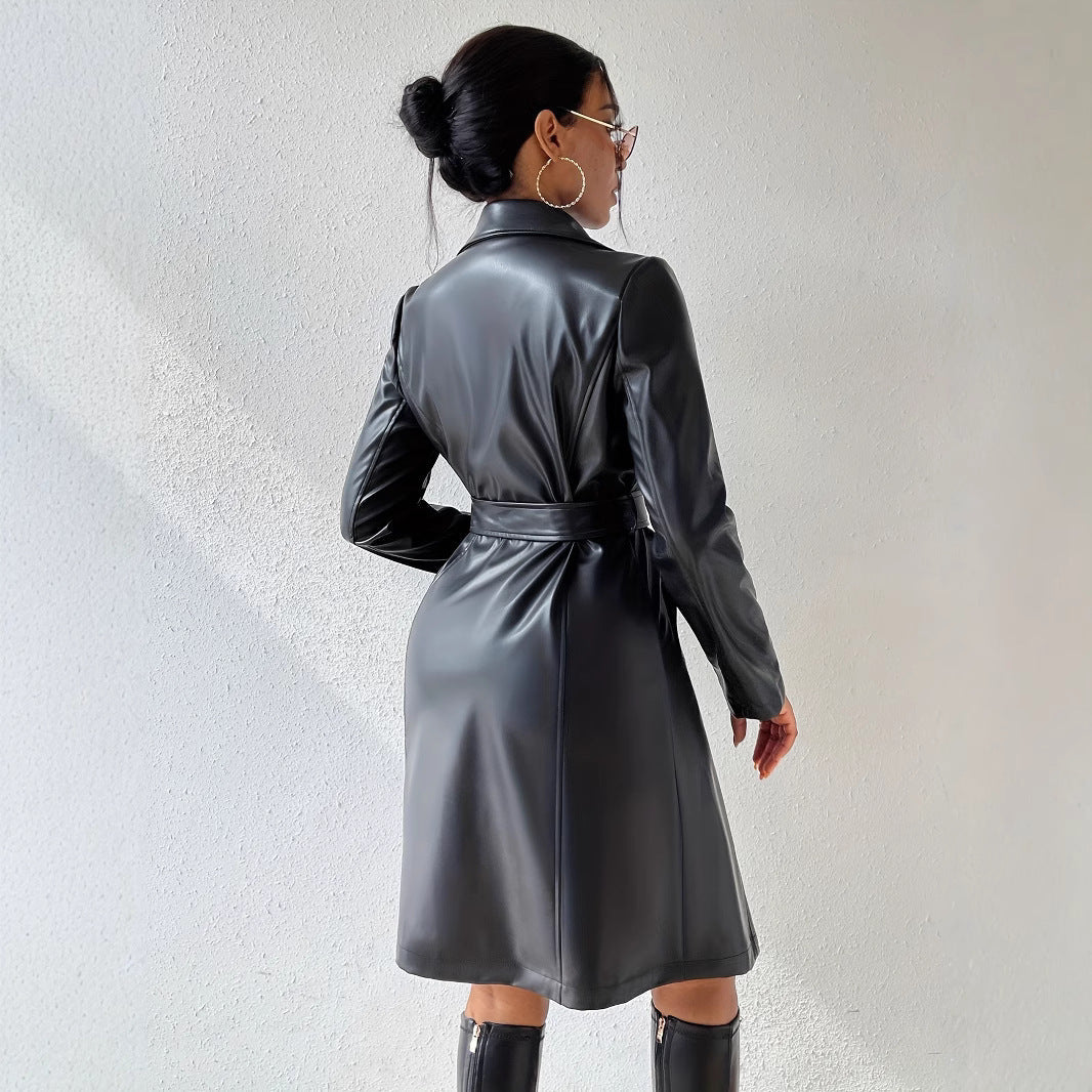 PU Long Sleeve Women's Slim Fit Long Trench Coat - Gadgets and more