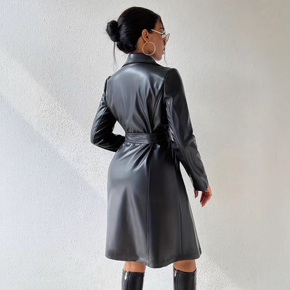 PU Long Sleeve Women's Slim Fit Long Trench Coat - Gadgets and more