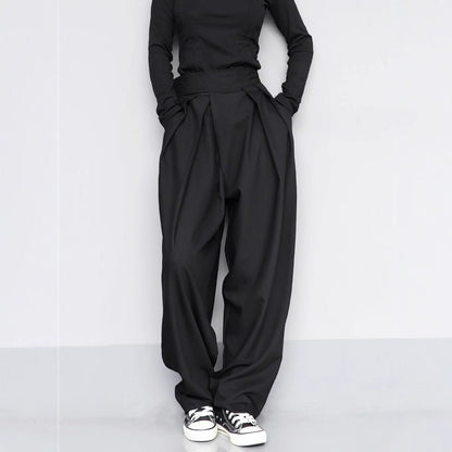 Black Suit Draping Casual Wide - leg Pants - Gadgets and more