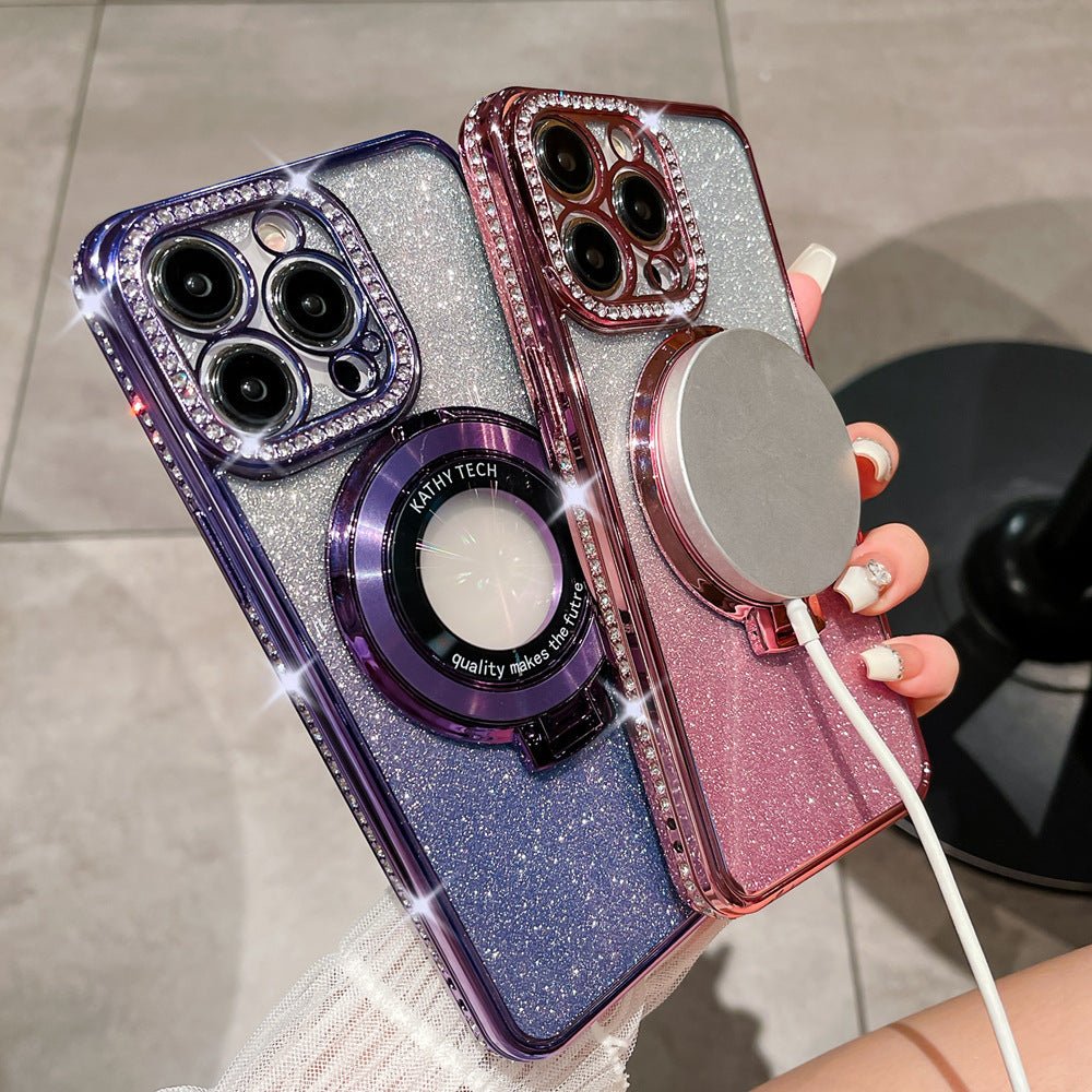 Glitter Tpu Electroplating Magnetic Bracket Phone Case - Gadgets and more