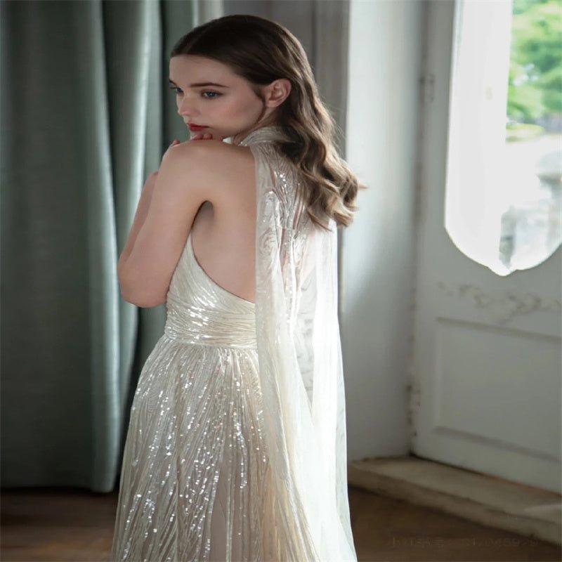 Champagne Color Host Starry Sky Toast Clothing Halter Model Catwalk Show - Gadgets and more