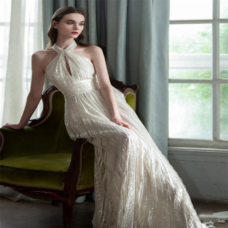 Champagne Color Host Starry Sky Toast Clothing Halter Model Catwalk Show - Gadgets and more