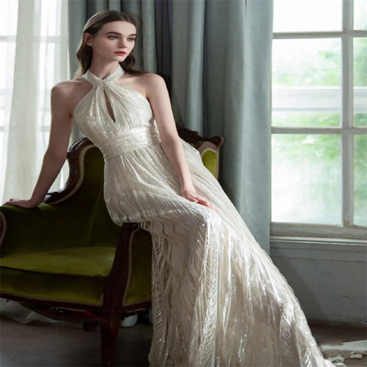 Champagne Color Host Starry Sky Toast Clothing Halter Model Catwalk Show - Gadgets and more