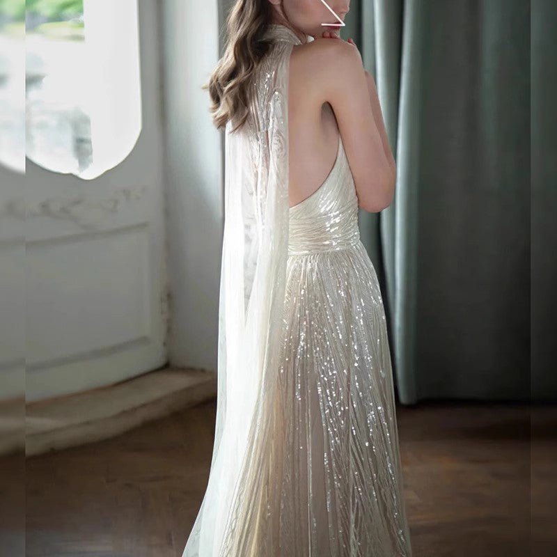 Champagne Color Host Starry Sky Toast Clothing Halter Model Catwalk Show - Gadgets and more