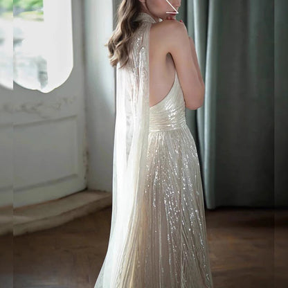 Champagne Color Host Starry Sky Toast Clothing Halter Model Catwalk Show - Gadgets and more