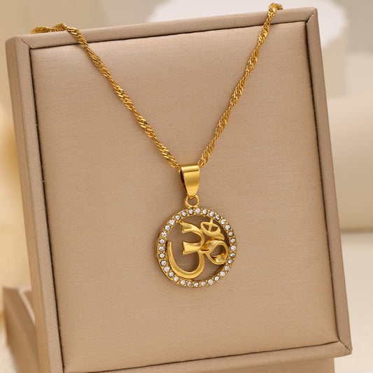 1pcs Fashionable Inlaid Circular Pendant Necklace, Personalized Symbol Yoga Necklace, Suitable For Women's Daily Holiday Wear - Gadgets and more