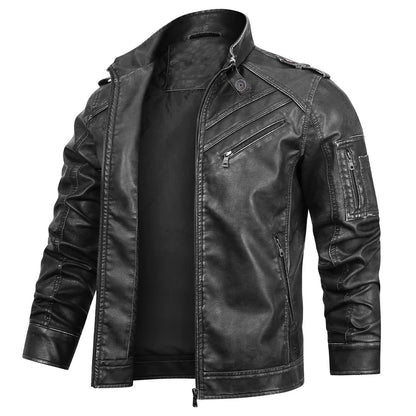 Leather Coat Men's Vintage Washed Faded Edge Stand Collar