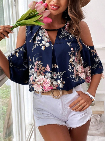 Casual Open Shoulder Short Sleeve Shirt For Women