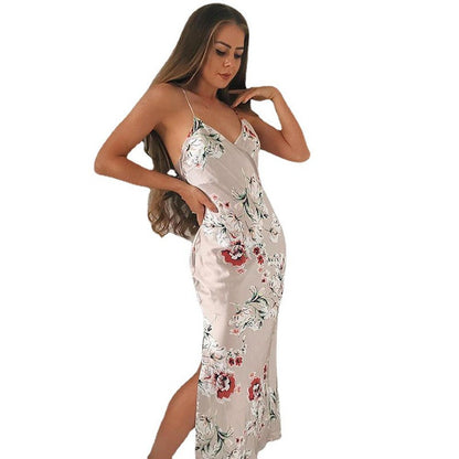Sexy Low-Cut Backless Long Dress With Printed Suspender Dress - Gadgets and more