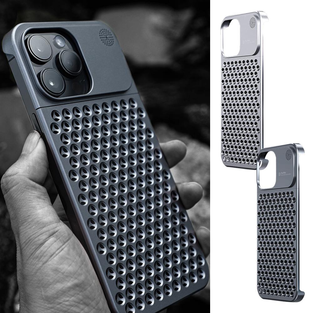 Aluminum Alloy Phone Case For 14 13 Pro Max Plus Hollow Heat Dissipation Anti - fall Full Body Shockproof Phone Cove - Gadgets and more