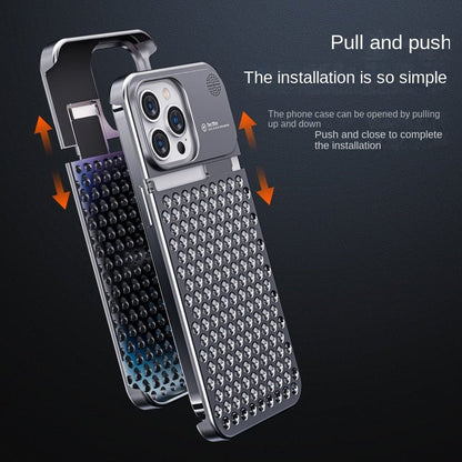 Aluminum Alloy Phone Case For 14 13 Pro Max Plus Hollow Heat Dissipation Anti - fall Full Body Shockproof Phone Cove - Gadgets and more