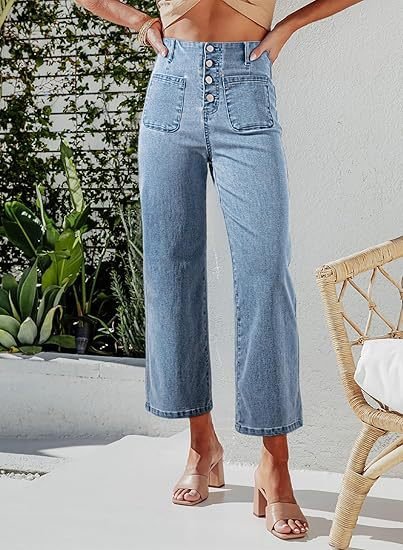 Retro Loose Straight Single Row Ornament High Waist Wide Leg Women's Jeans - Gadgets and more