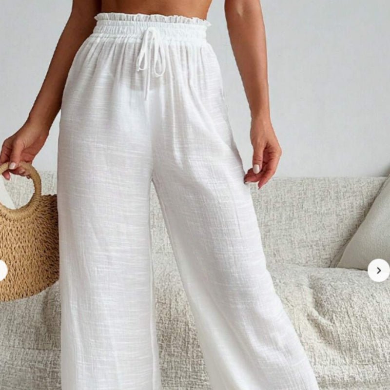 Women White High Waist Ruffle Tied Wide Leg Beach Swimsuit - Gadgets and more